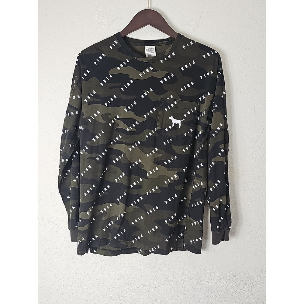 Pink‎ shirt Women's size XS Camouflage long sleeve Victoria Secret pocket